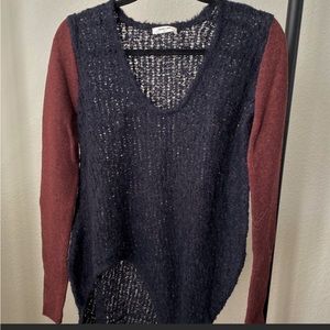 Helmut Lang Black & Red Boucle Asymmetrical Sweater